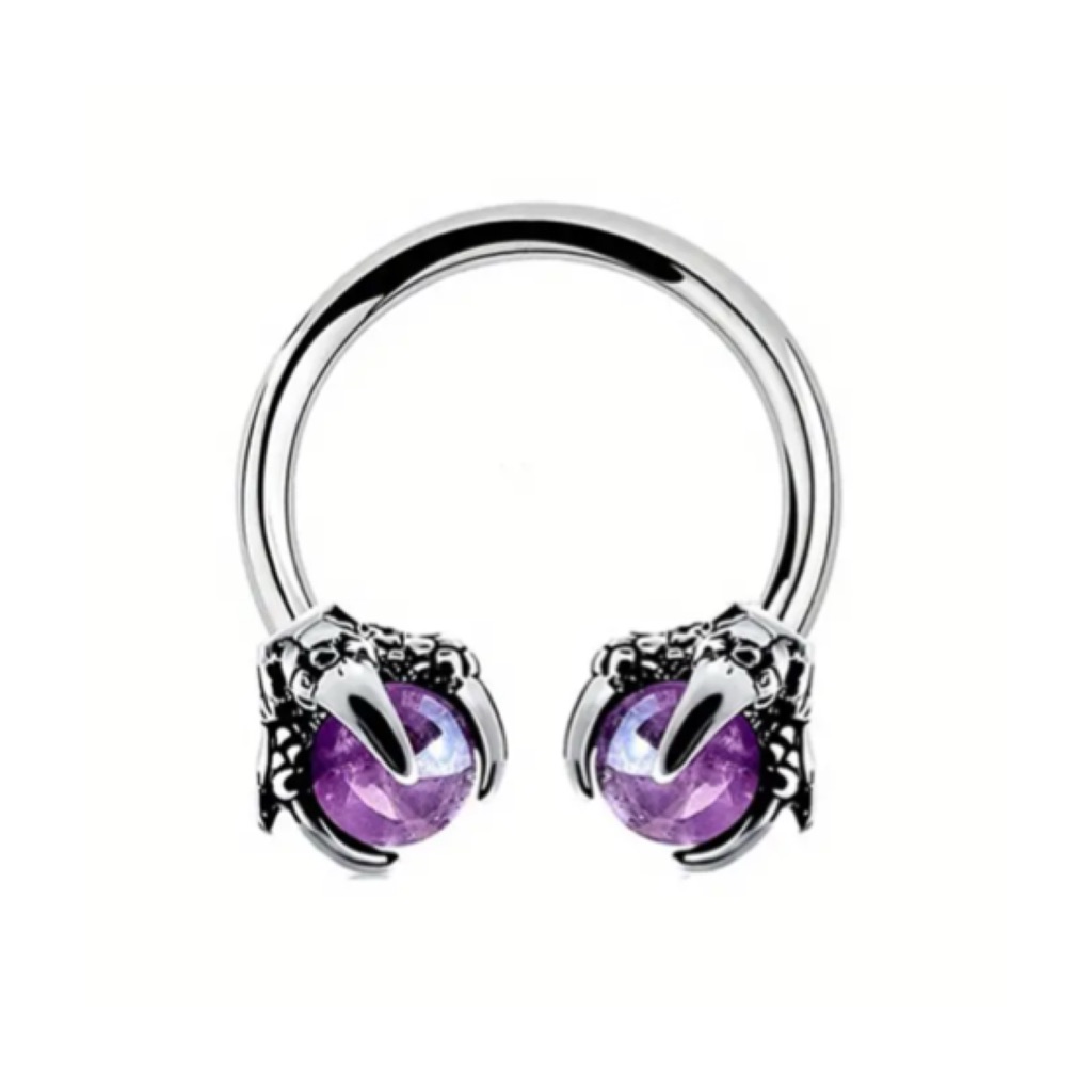 Silver Dragon Claw Crystal Septum Horseshoe Barbell Ring